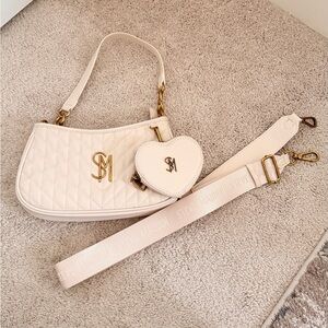 Steve Madden Cream Quilted Shoulder Bag with Heart Pouch